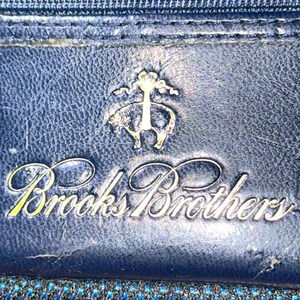 Brooks Brothers Navy Blue Leather/Canvas Zip Eyeglass/Sunglass Case Holder